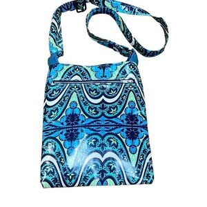 Blue funky fun vinyl Floral handmade Print Shoulder Bag